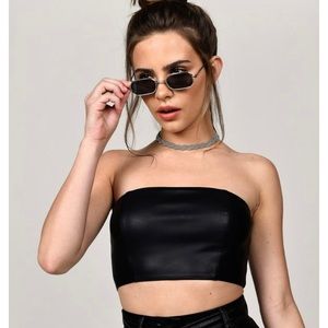 NWT TOBI FAUX LEATHER CROP TUBE TOP